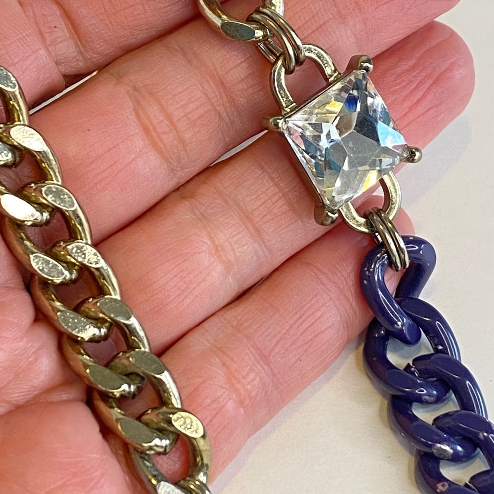 The Limited Chunky Chain Necklace Gold‎ Tone Blue Accent Square Gem Heavy Enamel - Picture 9 of 14